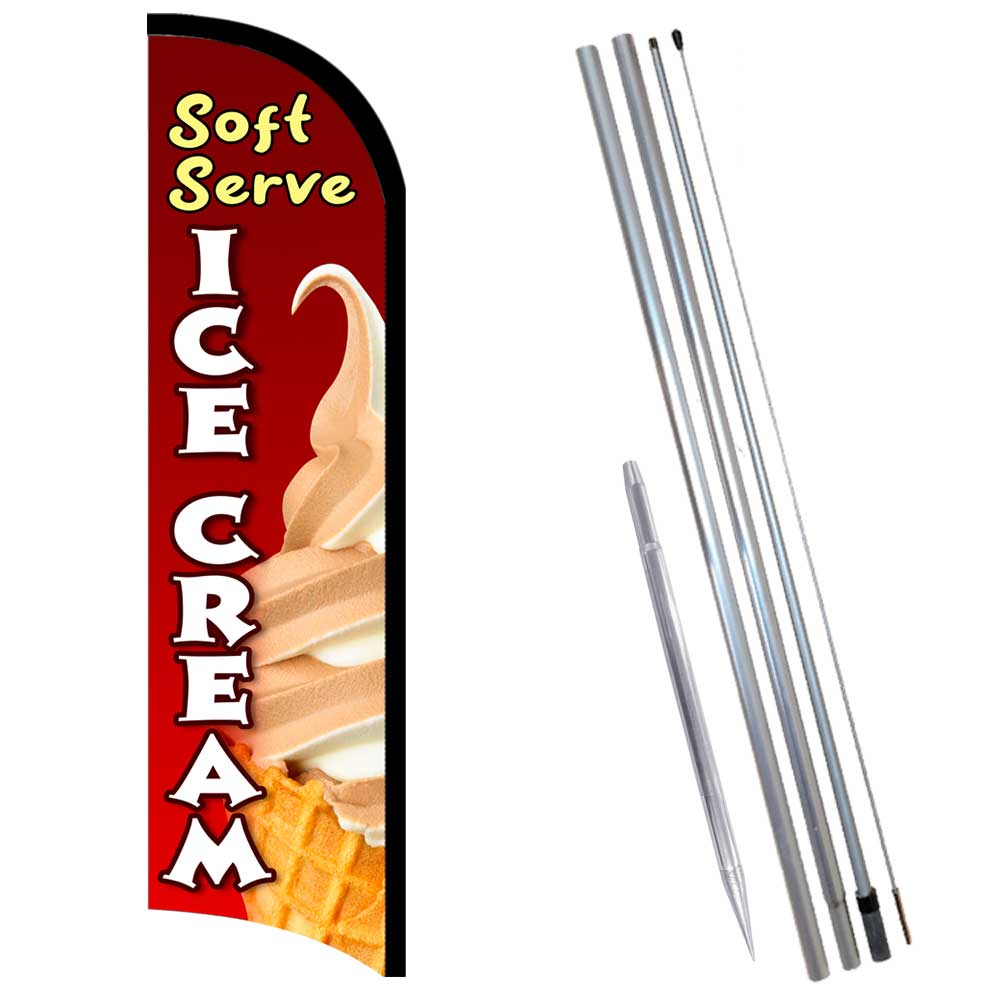 Soft Serve Ice Cream Windless Made In Usa Feather Flag Kit Or Flag Only Ebay